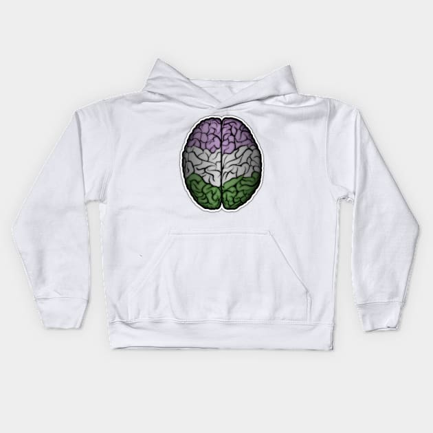 Large Genderqueer Pride Flag Colored Brain Kids Hoodie by LiveLoudGraphics